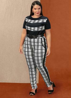 Conjunto Blusa e Cal�a (Xadrez e Preto) Plus Size
