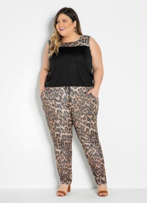 Conjunto de Blusa e Calça Onça e Preto) Plus Size Conjunto de Blusa e Calça Onça e Preto) Plus Size