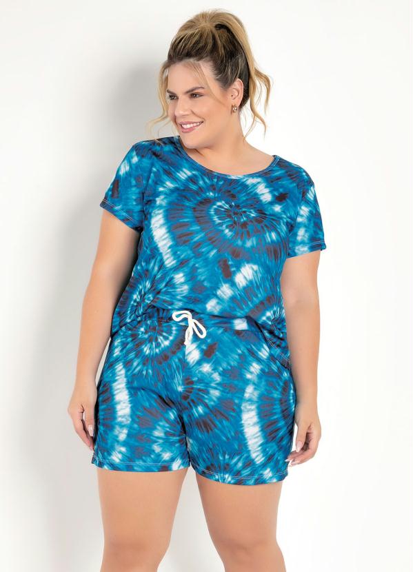 Conjunto de Blusa e Short (Tie Dye Azul) Plus Size Conjunto de Blusa e Short (Tie Dye Azul) Plus Size