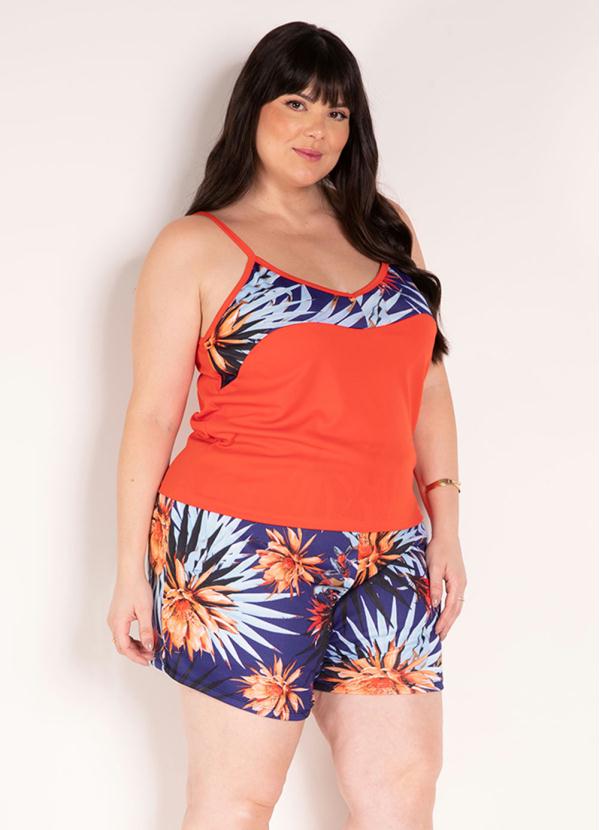 Conjunto (Floral Azul e Laranja) Plus Size Conjunto (Floral Azul e Laranja) Plus Size