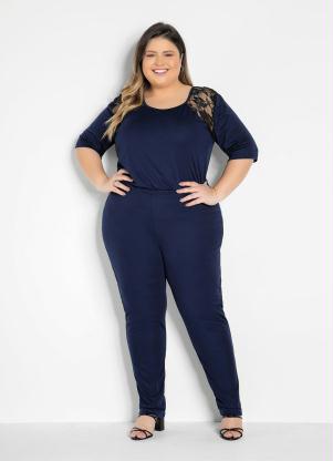 Conjunto (Marinho) com Recortes em Renda Plus Size Conjunto (Marinho) com Recortes em Renda Plus Size