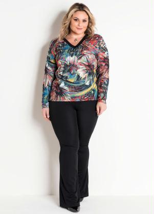Conjunto Plus Size Blusa e Cal�a Flare (�tnico)