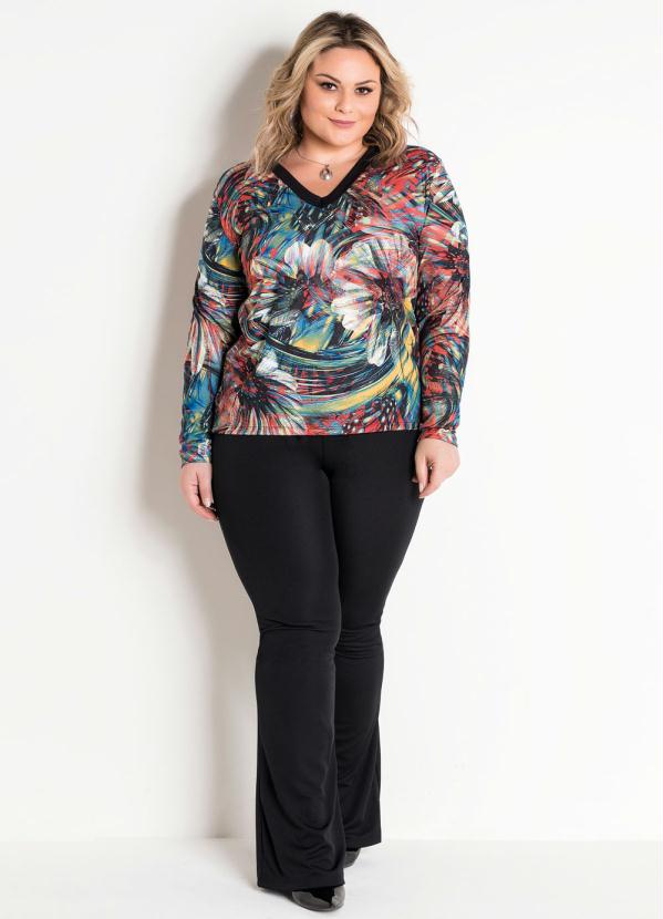Conjunto Plus Size Blusa e Cal�a Flare (�tnico)