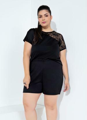 Conjunto (Preto) Blusa com Renda e Short Plus Size