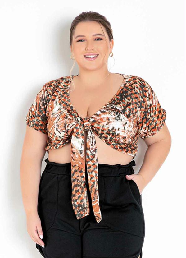 Cropped (Abstrata) com Amarra��o Plus Size