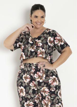 Cropped (Floral) com Babado na Barra Plus Size