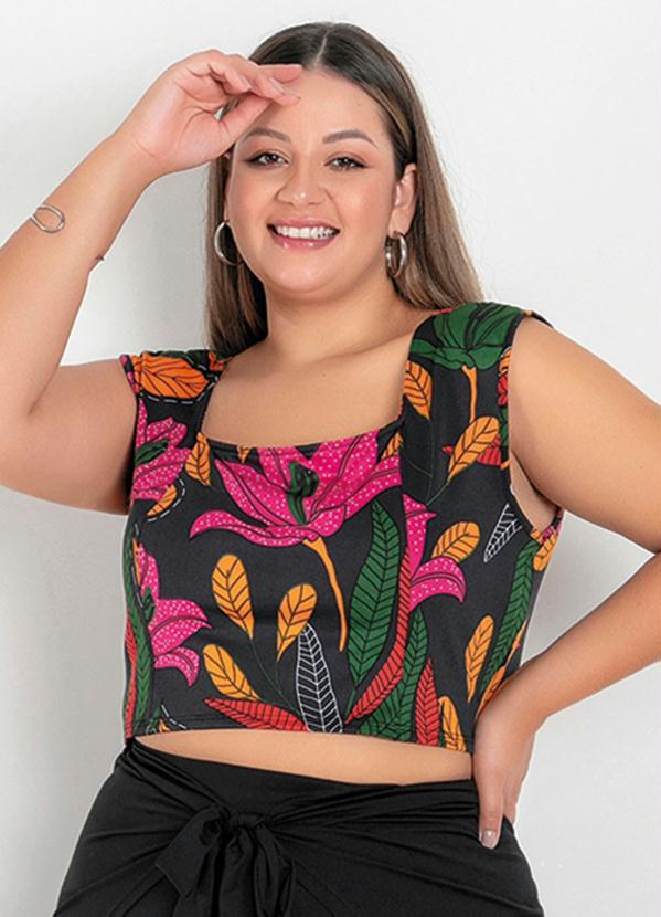 Cropped (Floral) com Decote Quadrado Plus Size Cropped (Floral) com Decote Quadrado Plus Size