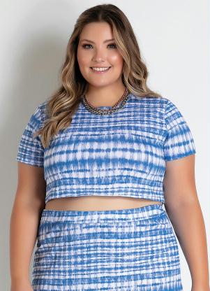 Cropped (Tie Dye Azul) com Mangas Plus Size