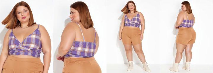 Cropped Xadrez Lil�s Transpassado Plus Size