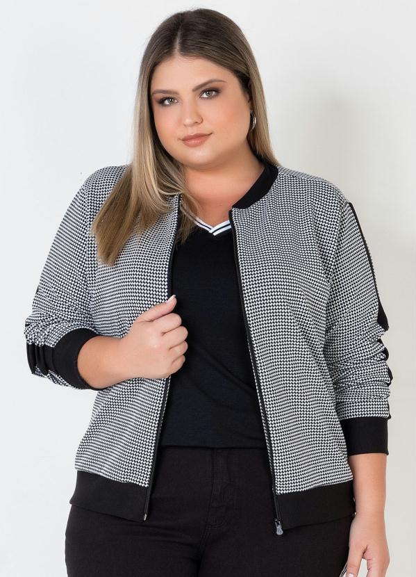 Bomber Plus Size (Pied Poule) com Recorte