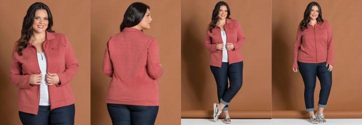 Casaco Ferrugem com Z�per Plus Size Marguerite