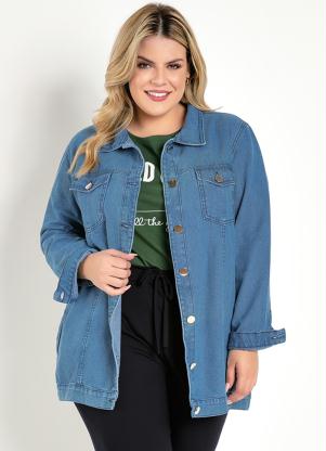 Jaqueta (Jeans) com Bolsos Plus Size Jaqueta (Jeans) com Bolsos Plus Size