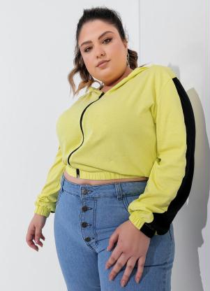 Jaqueta (Verde Lima e Preto) Cropped Plus Size