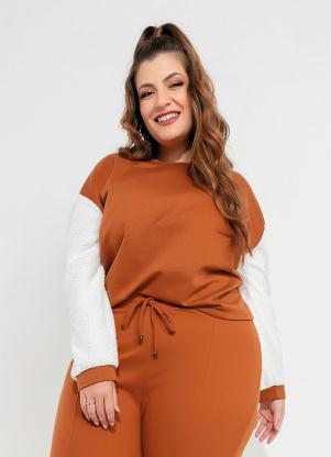 Casaco Plus Size (Caramelo/Bege) com Pelos Casaco Plus Size (Caramelo/Bege) com Pelos