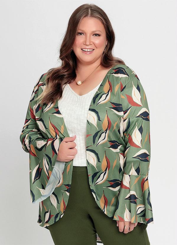 Kimono Plus Size (Folhas) com Babado Kimono Plus Size (Folhas) com Babado