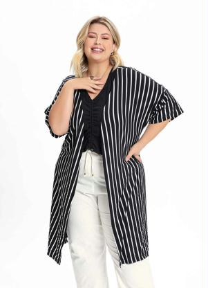 Kimono Plus Size (Listrado) com Mangas 3/4