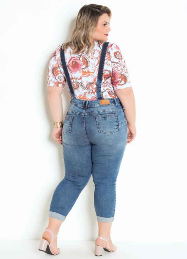 jardineira jeans sawary plus size feminina