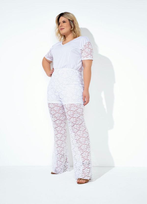 Macac�o com Frente em Renda (Branco) Plus Size
