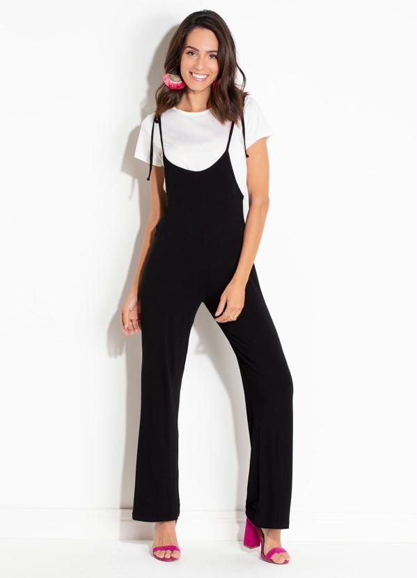 Macacão de Alça com Blusa (Preto e Off White) Macacão de Alça com Blusa (Preto e Off White)