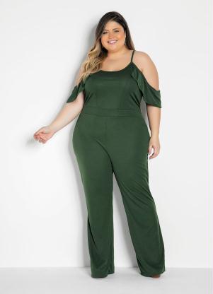 Macac�o Flare (Verde) com Babado Plus Size
