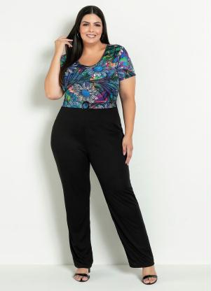Macacão (Floral e Preto) com Fivela Plus Size Macacão (Floral e Preto) com Fivela Plus Size