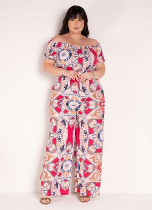 Macacão (Lenço Bege) Ombro a Ombro Plus Size Macacão (Lenço Bege) Ombro a Ombro Plus Size