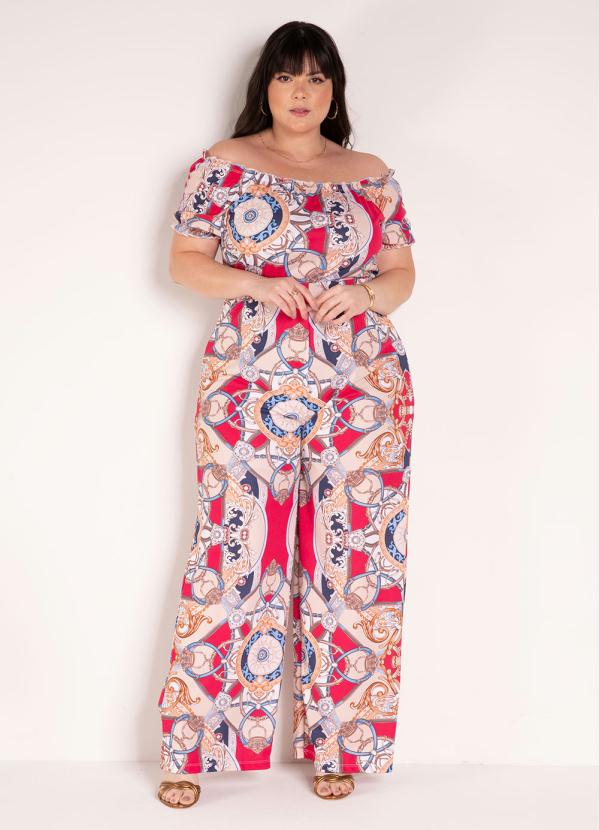 Macacão (Lenço Bege) Ombro a Ombro Plus Size Macacão (Lenço Bege) Ombro a Ombro Plus Size