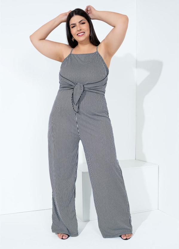 Macac�o (Listrado) com Amarra��o Plus Size