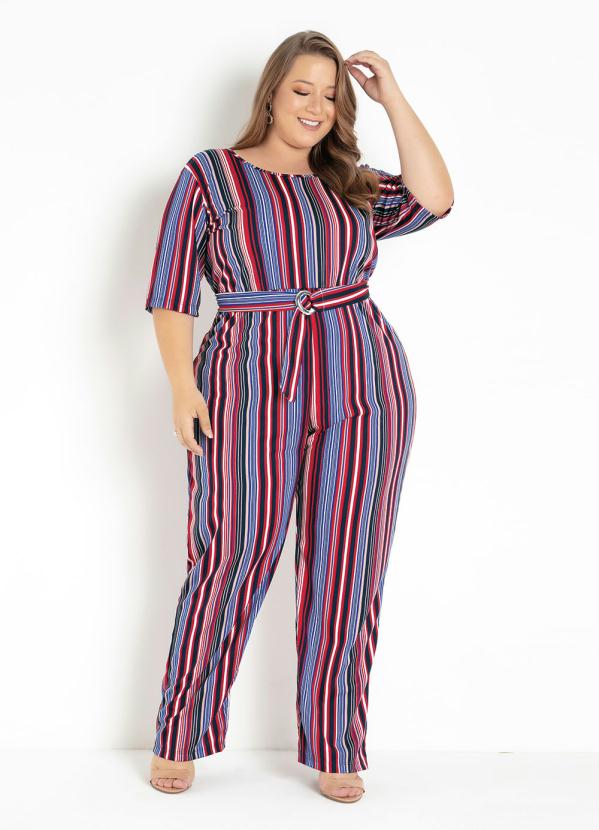 Macac�o (Listrado Vermelho) com Mangas Plus Size