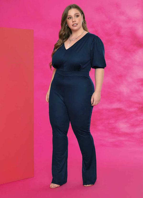 Macac�o (Marinho) com Pregas Plus Size