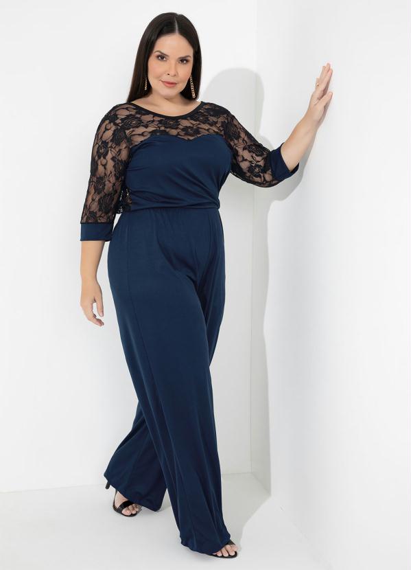Macac�o (Marinho e Preto) com Renda Plus Size