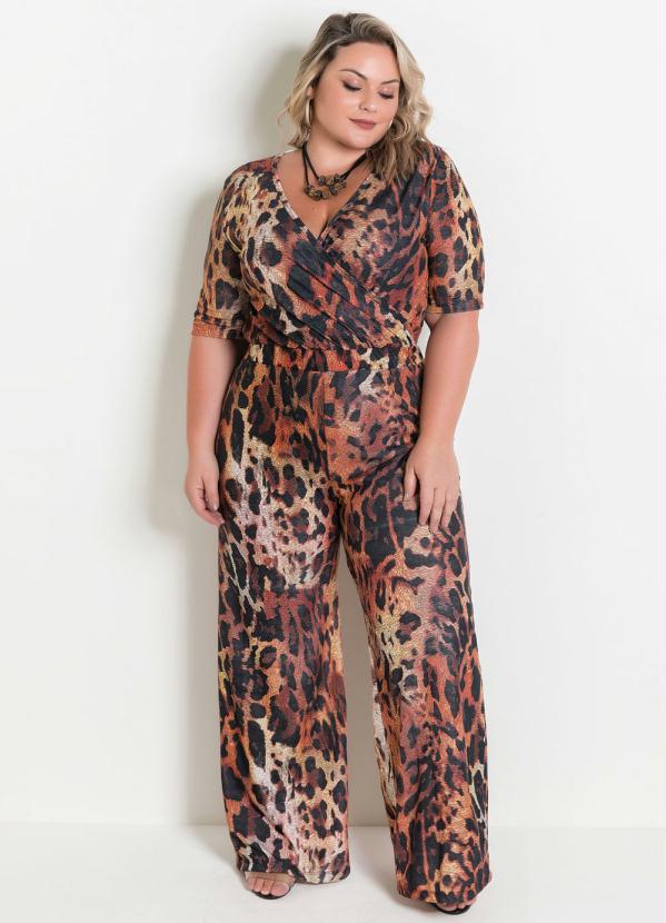 Macacão Pantalona (Onça) Plus Size Macacão Pantalona (Onça) Plus Size