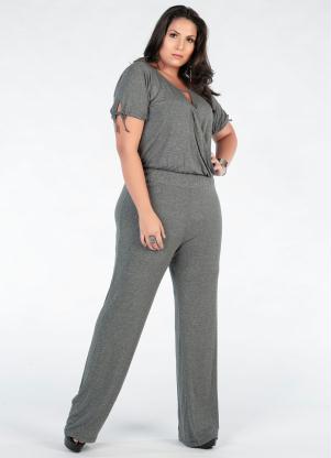 Macac�o Plus Size (Cinza) com El�stico na Cintura
