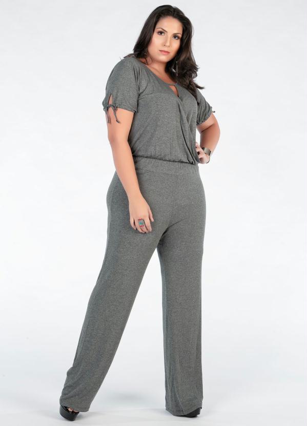 Macac�o Plus Size (Cinza) com El�stico na Cintura