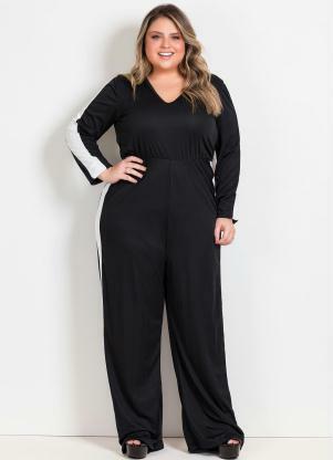 Macacão (Preto) com Recortes Laterais Plus Size Macacão (Preto) com Recortes Laterais Plus Size
