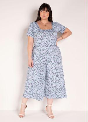 Macac�o (Floral Azul) Pantacourt Plus Size