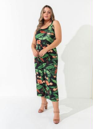 Macacão Pantacourt (Floral) com Alças Plus Size Macacão Pantacourt (Floral) com Alças Plus Size