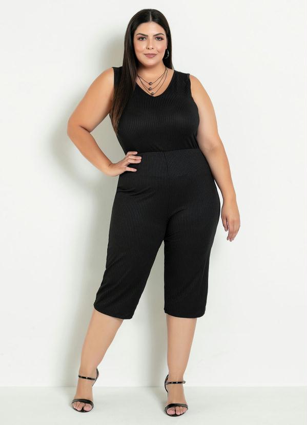 Macac�o Pantacourt (Preto) com El�stico Plus Size