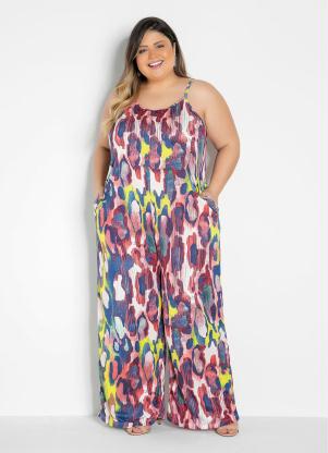 Macac�o Pantalona (Abstrato) Plus Size