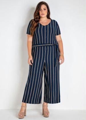 Macac�o Plus Size Pantacourt (Listrado Marinho)