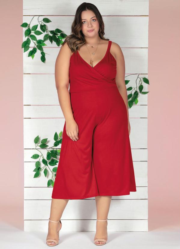 Macac�o (Vermelho) Pantacourt Amplo Plus Size