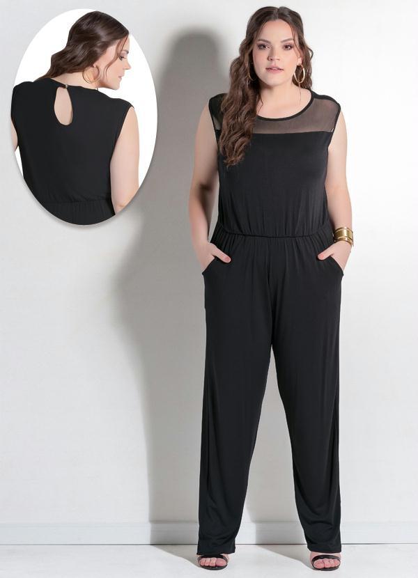 macacão longo preto plus size