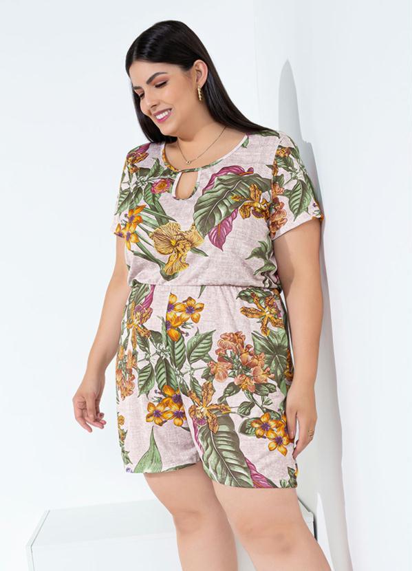 Macaquinho (Floral) Amarração no Decote Plus Size Macaquinho (Floral) Amarração no Decote Plus Size