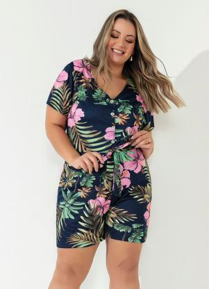 Macaquinho (Floral) Botões Decorativos Plus Size Macaquinho (Floral) Botões Decorativos Plus Size