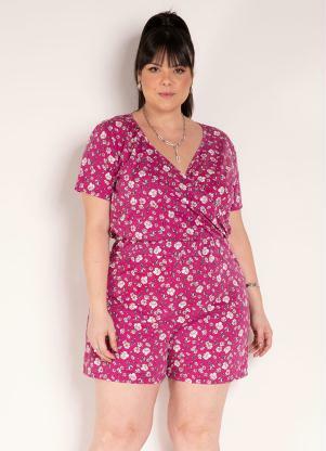 Macaquinho (Floral Pink) Transpassado Plus Size