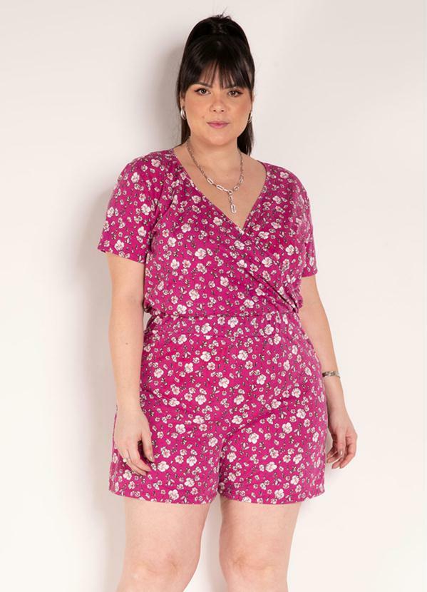 Macaquinho (Floral Pink) Transpassado Plus Size