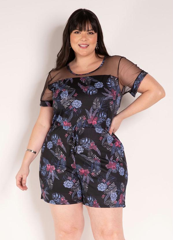 Macaquinho (Floral Preto) com Tule Plus Size