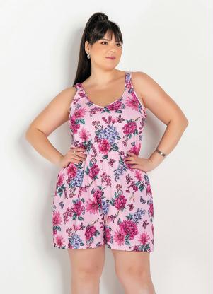 Macaquinho (Floral Rosa) de Alças Largas Plus Size Macaquinho (Floral Rosa) de Alças Largas Plus Size