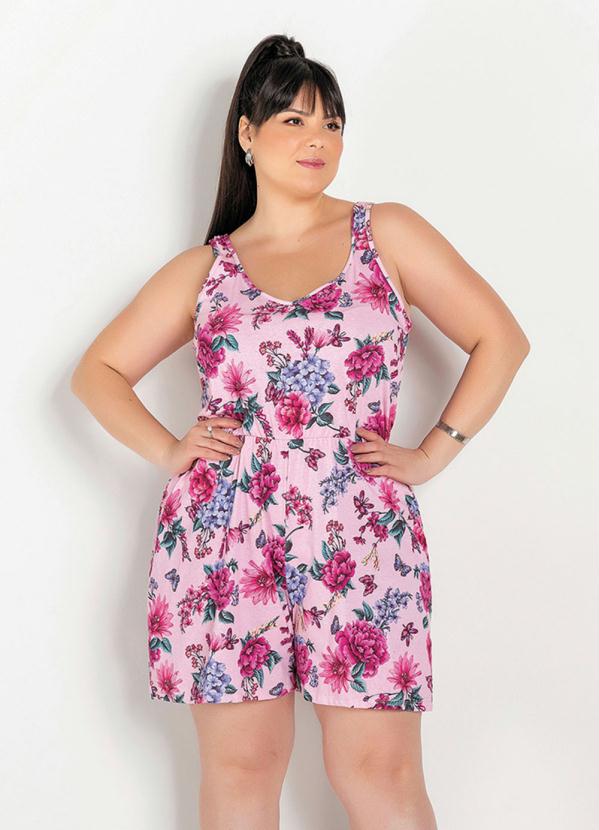 Macaquinho (Floral Rosa) de Alças Largas Plus Size Macaquinho (Floral Rosa) de Alças Largas Plus Size