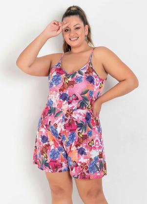 Macaquinho (Floral Rosa) Evas� Plus Size